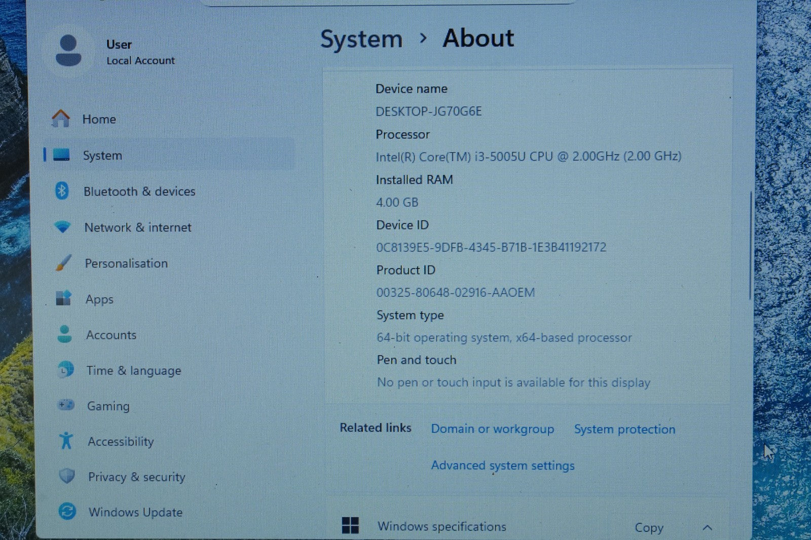 HP TPN-C125 15.6in Laptop Core i3 5005U 2GHz 4GB RAM 128GB SSD NO BATTERY