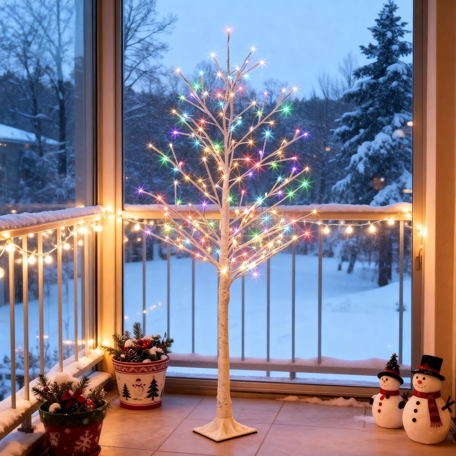 Artificial Lighted Birch Tree 6FT Colour Changing with LED Lights Timer White