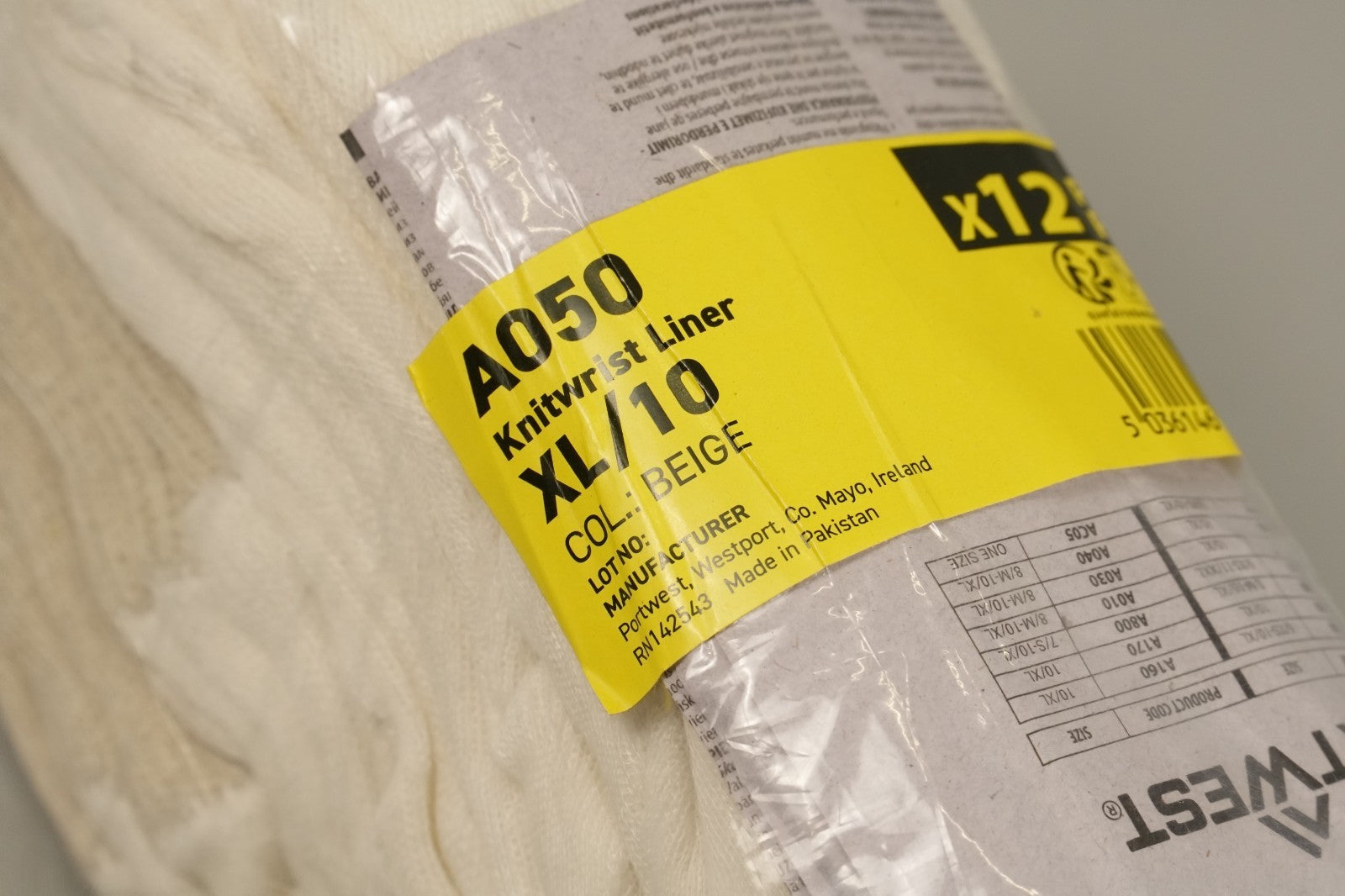 XL BEIGE Stockinette Knitwrist Liner  x 12 pairs Portwest A050 Work Gloves