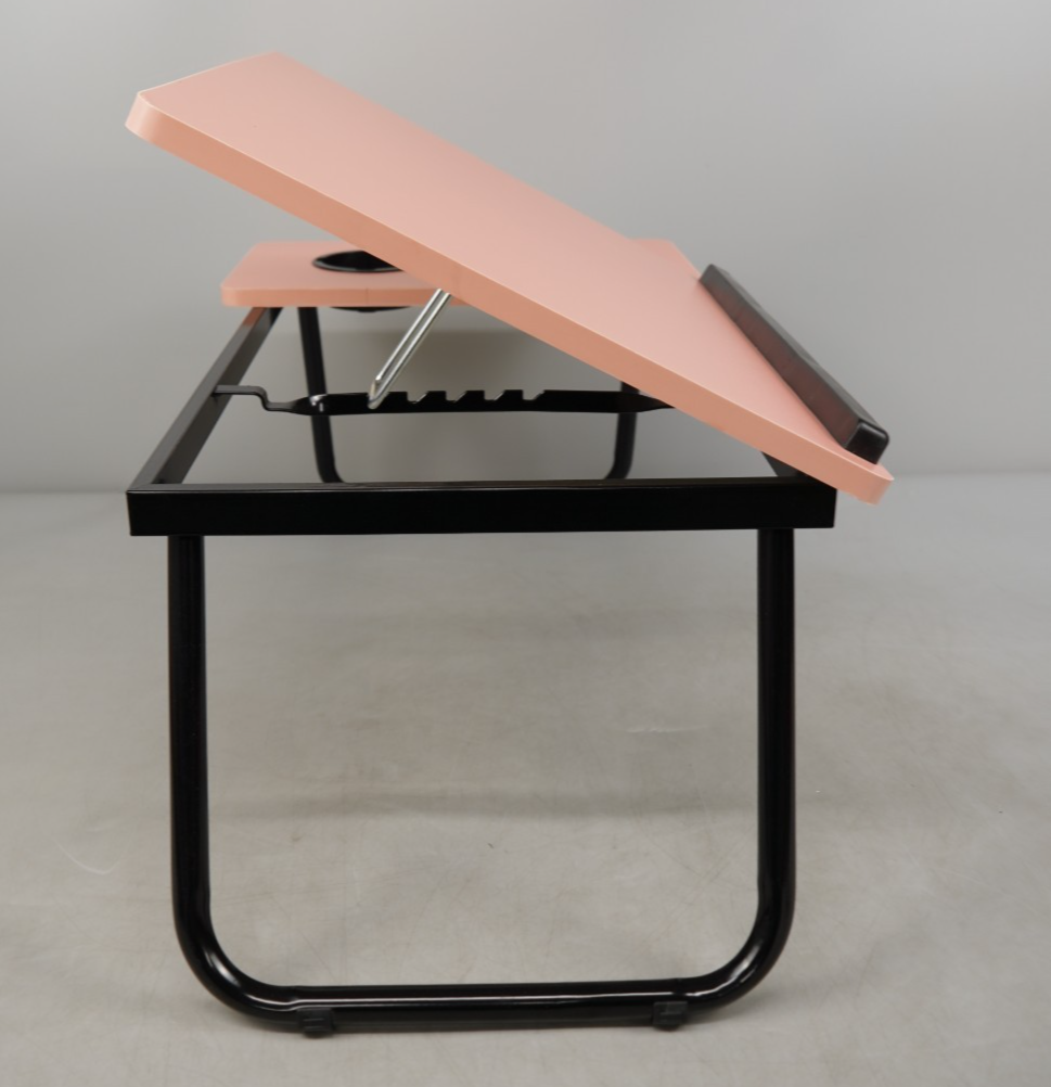 Adjustable Laptop Table with Cup Slot Portable Laptop Stand Bed Table Pink