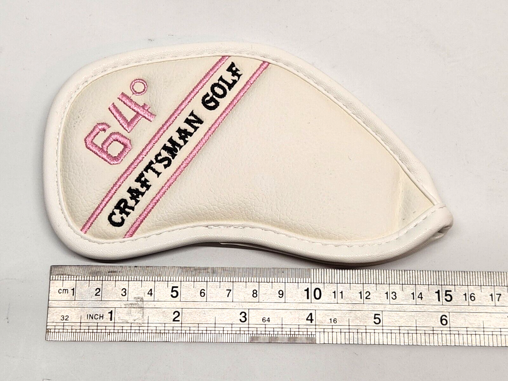 Iron Wedge Golf Club Cover 64ᵒ WHITE / PINK PU Leather Head Cover Craftsman Golf