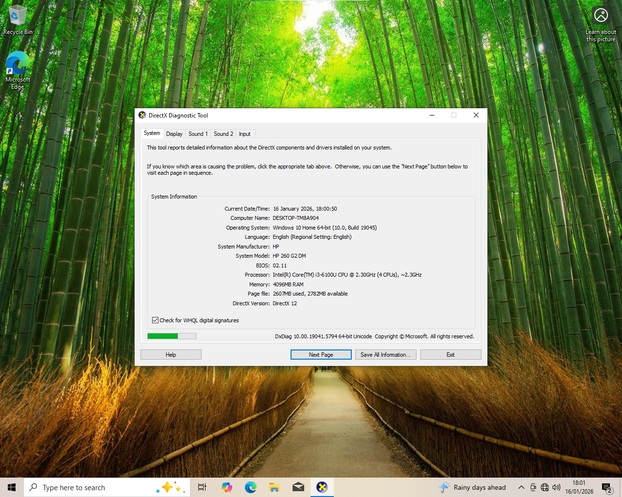 MiniPC HP 260 G2 Core i3 6100u 4x2.3GHz, 4GB Ram, 128GB SSD, Win 10 Home