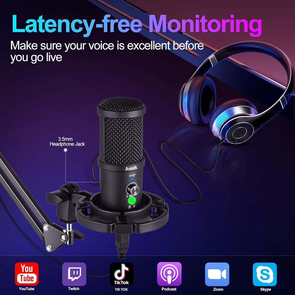 USB Condenser Microphone Microphone for PC Podcast with Mute Gaming Conference