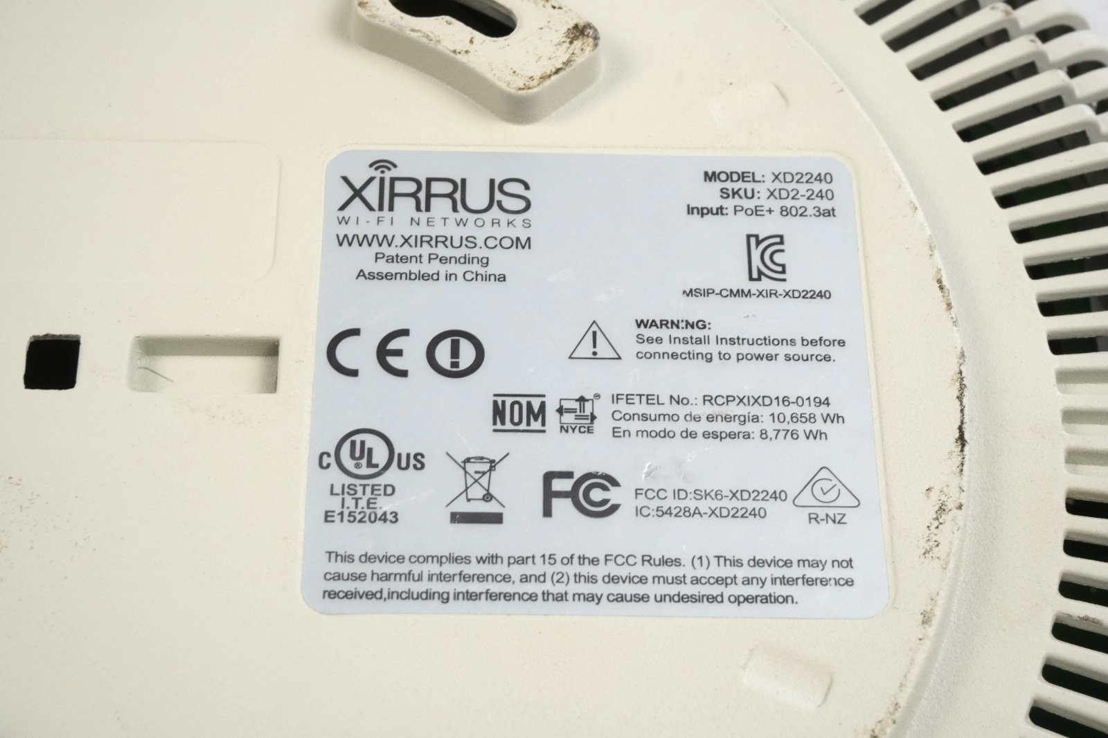 WiFi Access Point Extender High Density Dual Band XIRRUS XD2240 802.11ac XD2-240