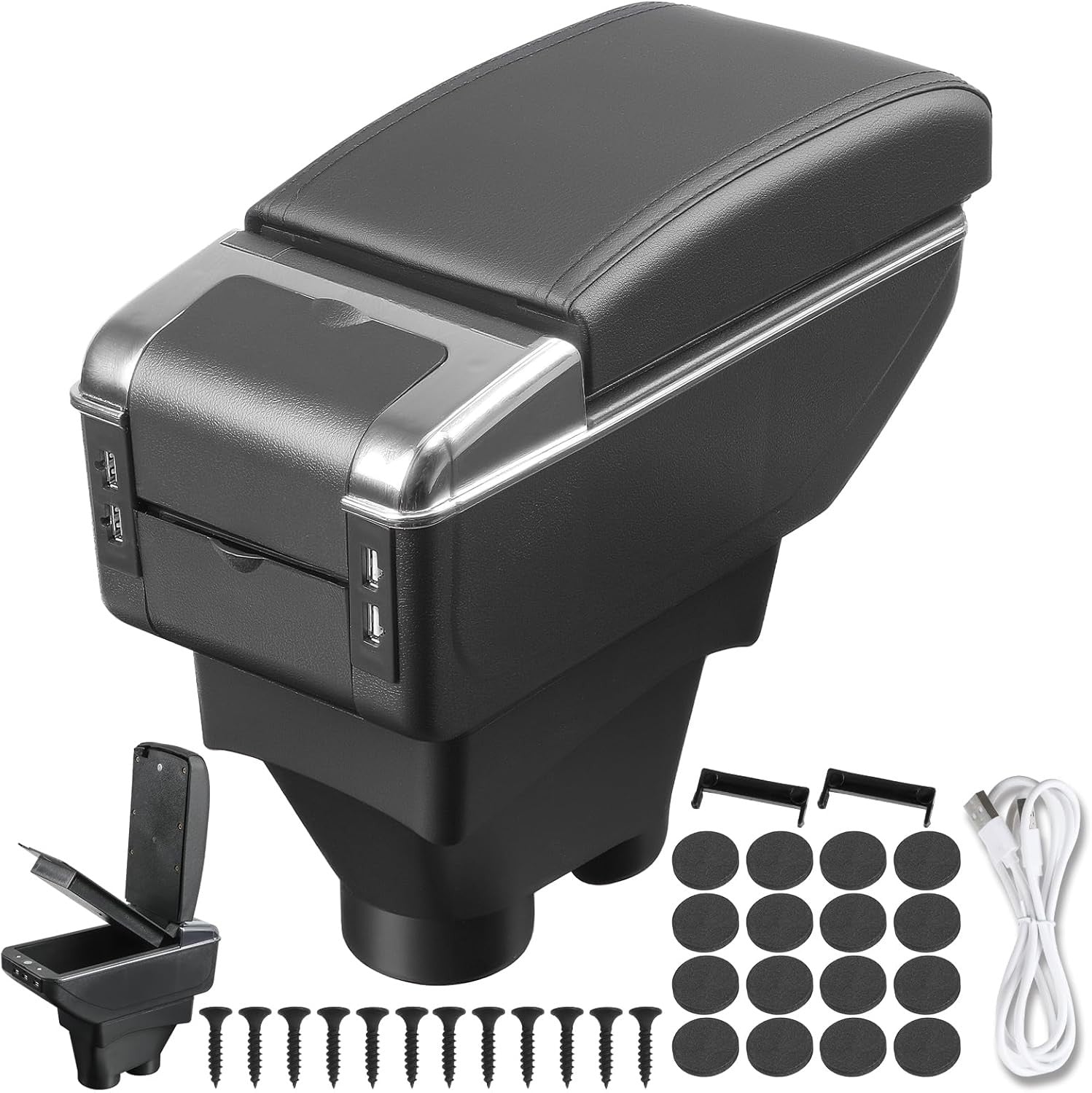Car Armrest Storage Box with USB Ports for VW Polo MK5 (6R)/VW Vento 2010-2017