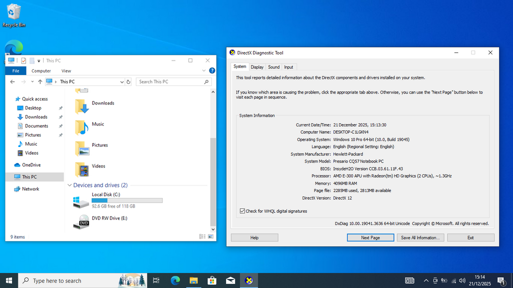 Compaq Presario CQ57, AMD E-300 APU, 4GB RAM, 128GB SSD, BAD Battery