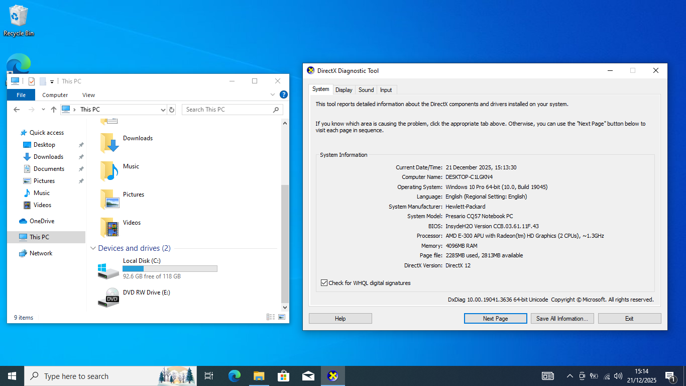 Compaq Presario CQ57, AMD E-300 APU, 4GB RAM, 128GB SSD, BAD Battery