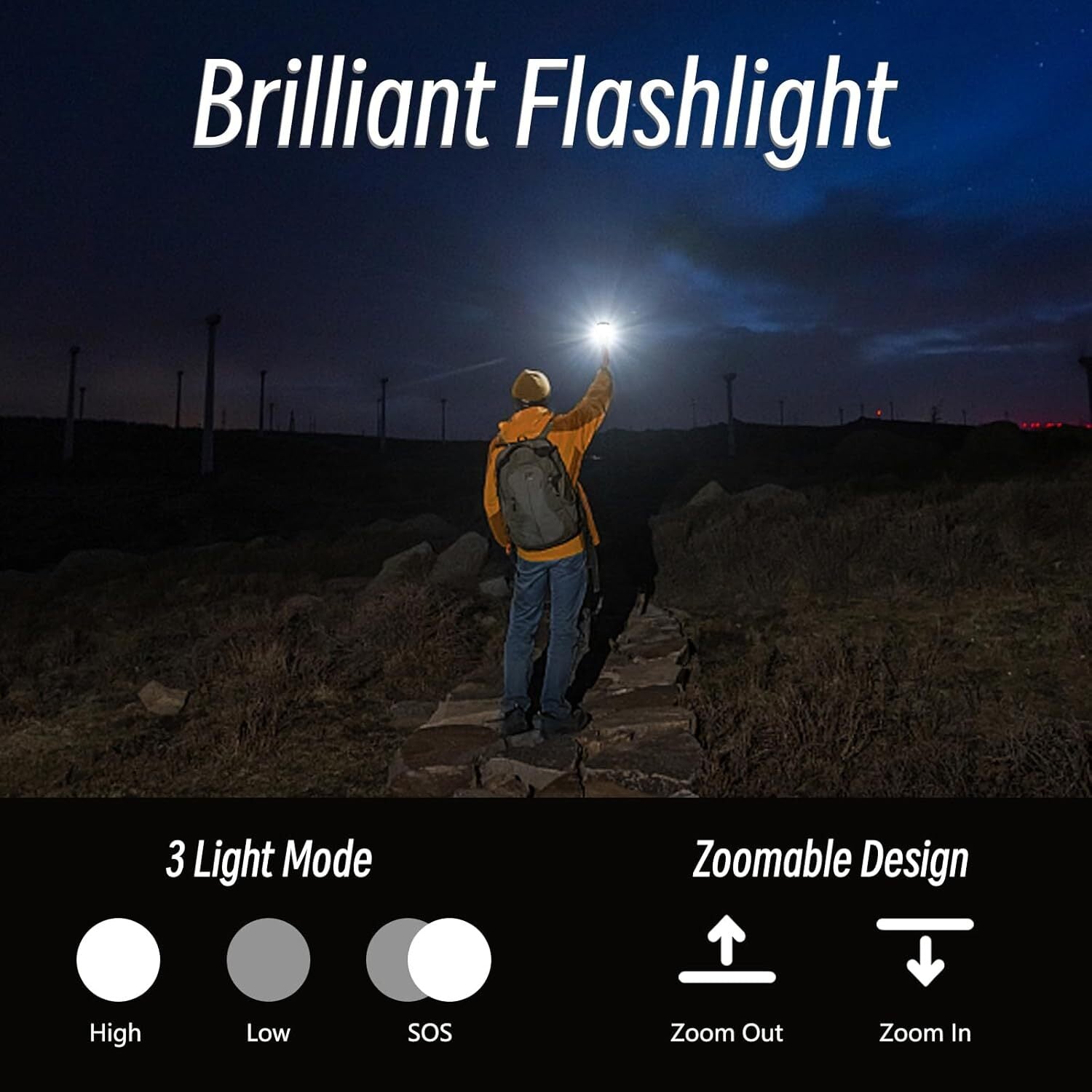 Telescopic Zoomable Light Flashlight Camping 1000 Lumens 3 in 1 IP65 Waterproof