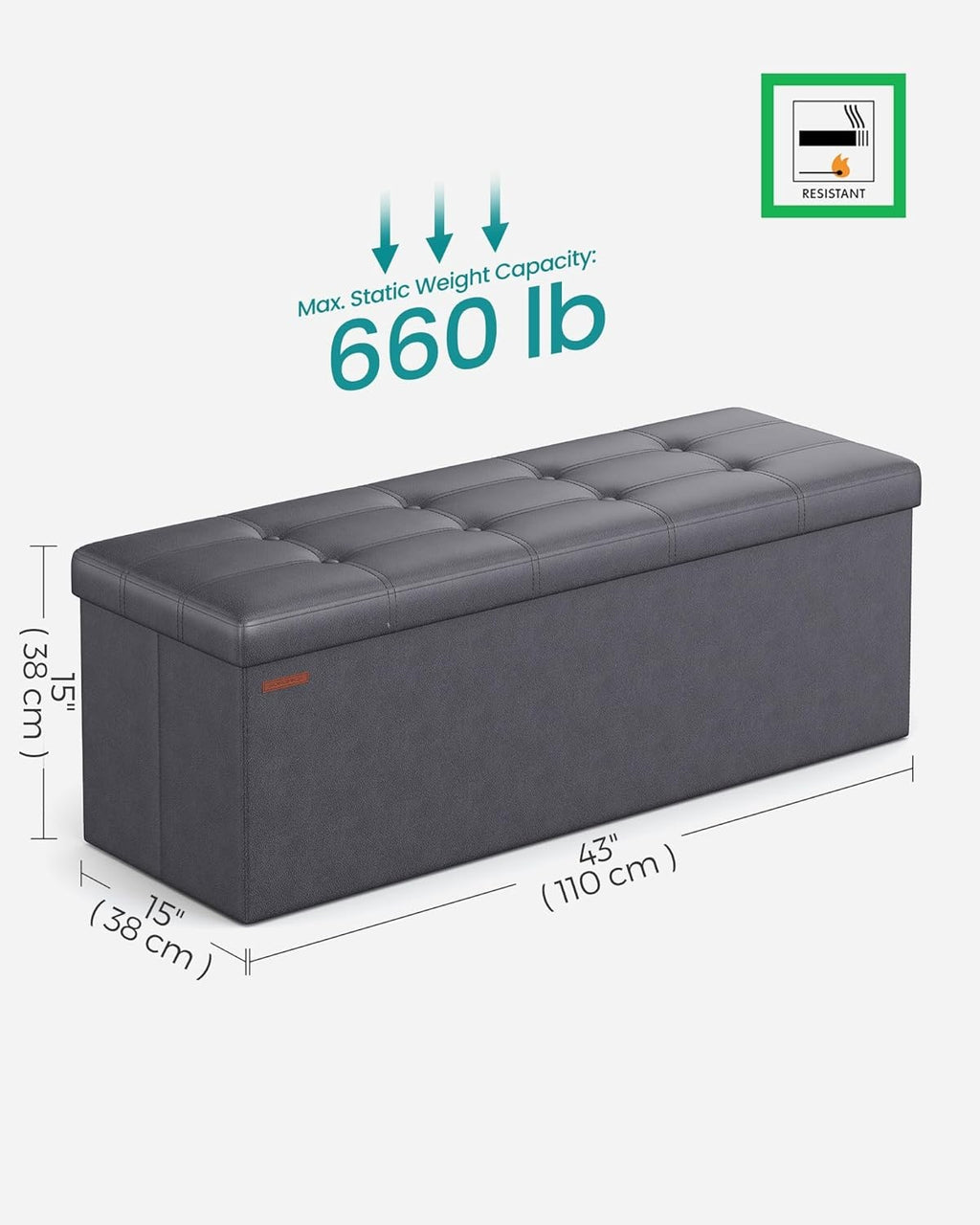 Storage Ottoman Bench 110cm Foot Rest Stool Storage Bench Leather Slate Grey