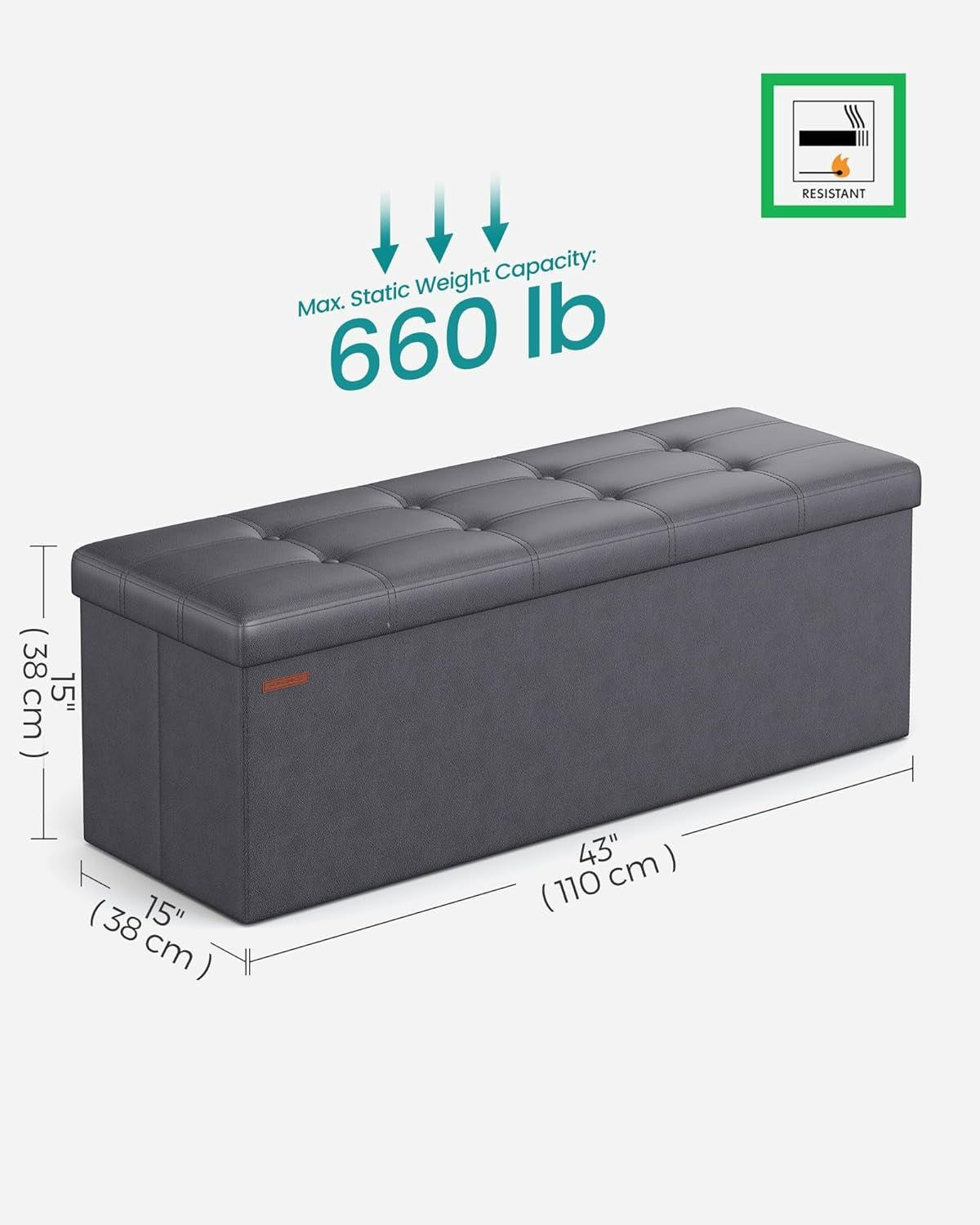 Storage Ottoman Bench 110cm Foot Rest Stool Storage Bench Leather Slate Grey