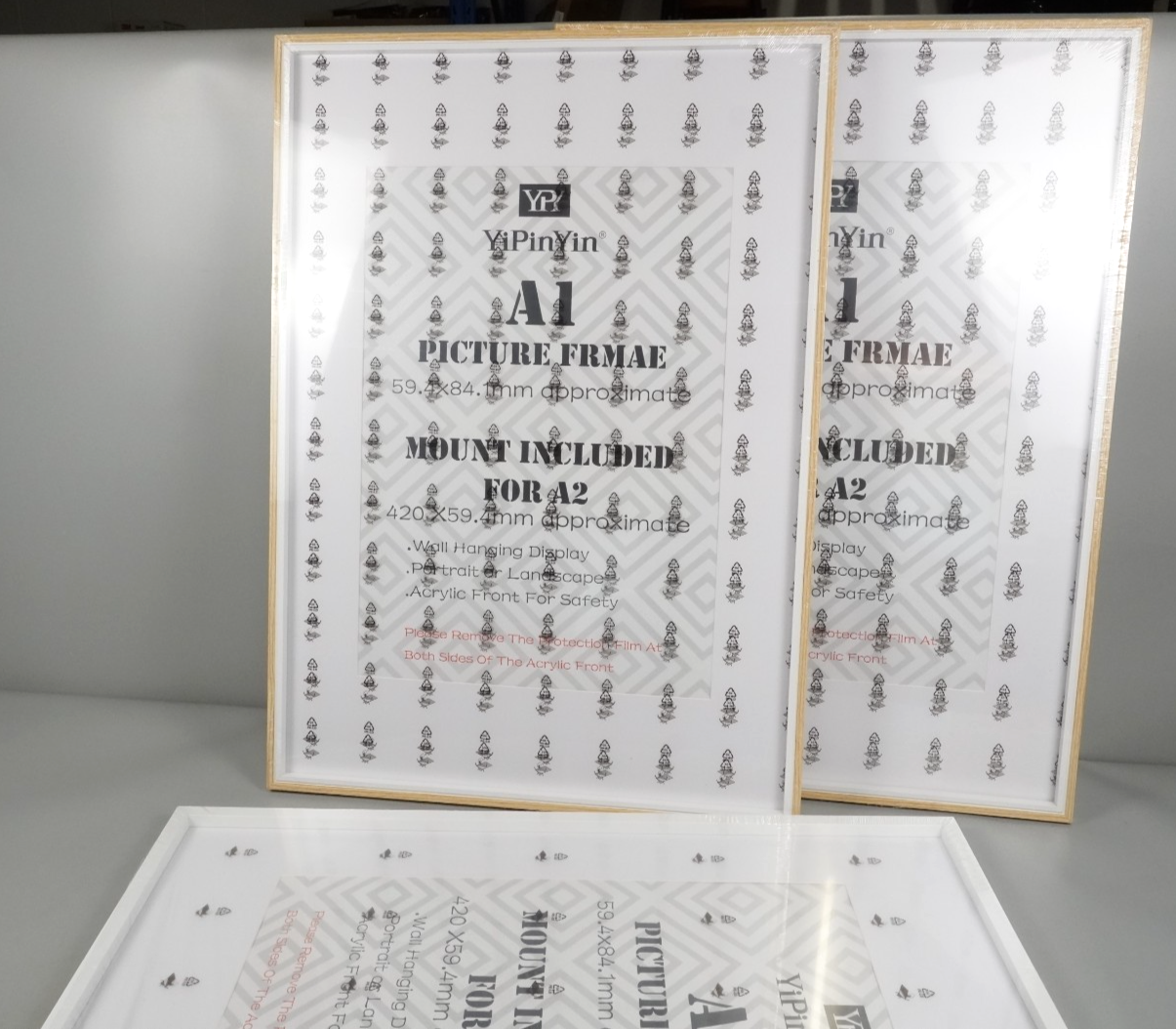 A1 Picture Frames 3 pack 2xOak & 1xWhite Frames with A2 Photo Acid Free Mount