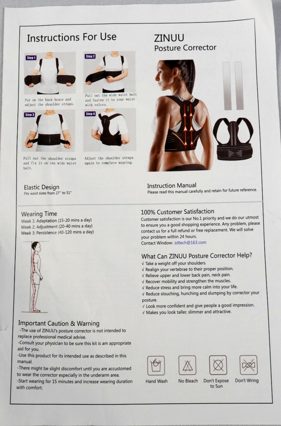 Back Brace Posture Corrector f 27-47' Waist Adjustable Breathable Straightener