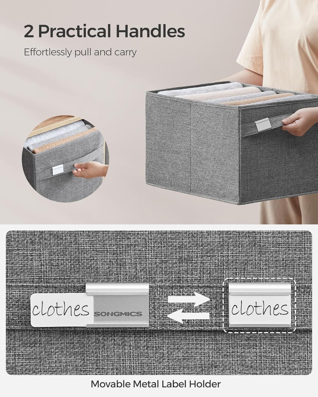 Storage Organisers Baskets 2pcs Wardrobe Partitions 40x30x25cm w 2 Handle, Clips