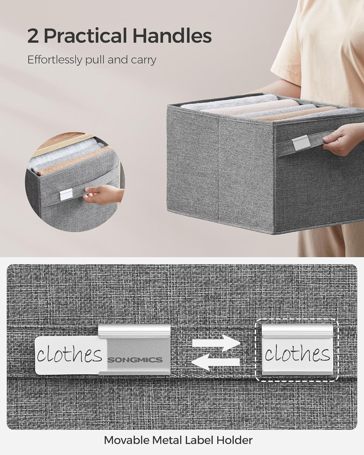 Storage Organisers Baskets 2pcs Wardrobe Partitions 40x30x25cm w 2 Handle, Clips