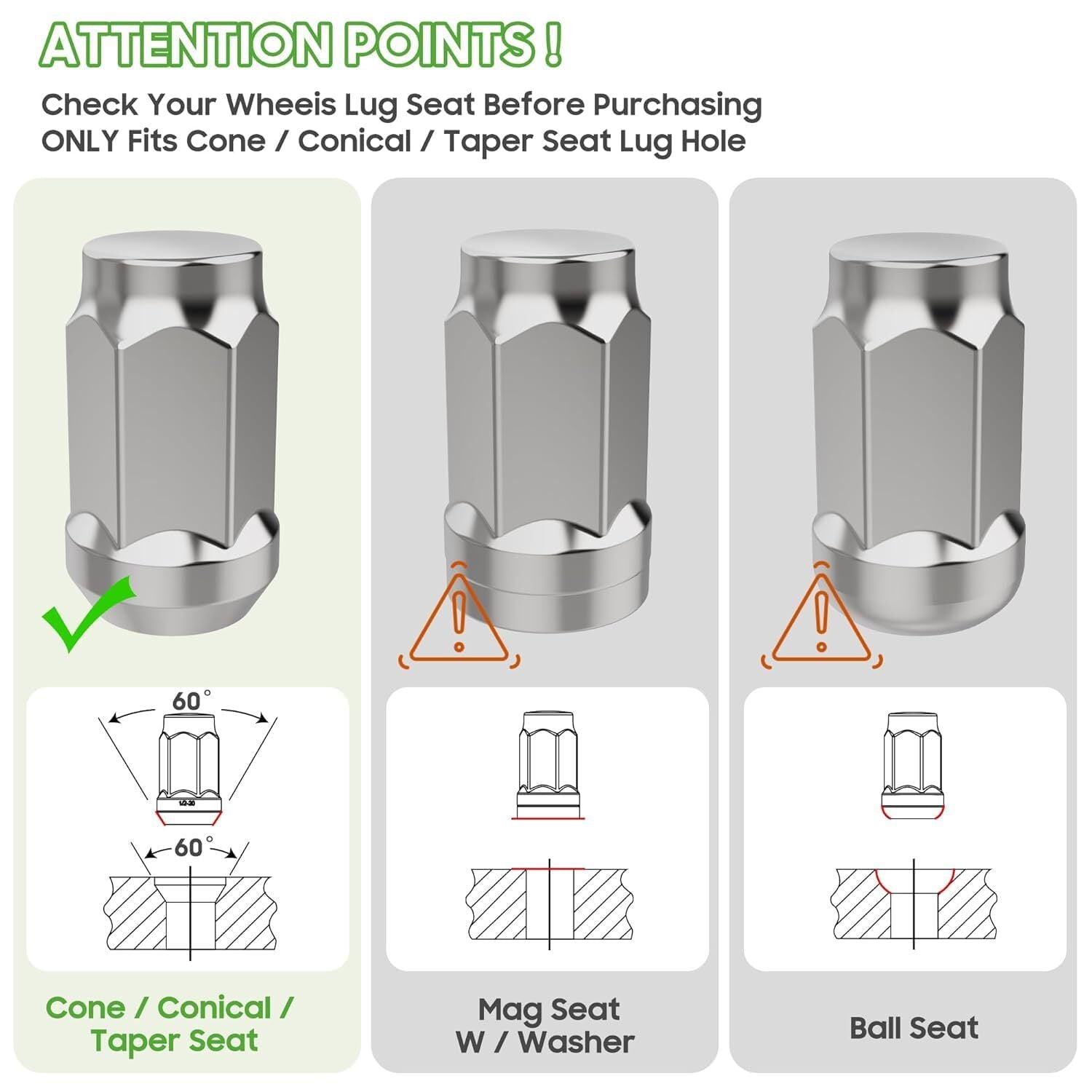 Golf Cart Wheel Lug Nuts Chrome 1/2"-20 for EZGO Club Car Cushman Jacobsen 10L0L