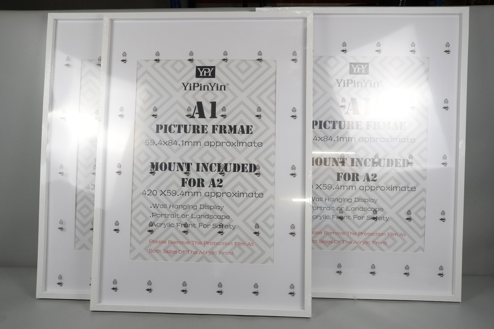 A1 White Picture Frames Set of 3 with Mounts for A2 Photos Posters Gallery