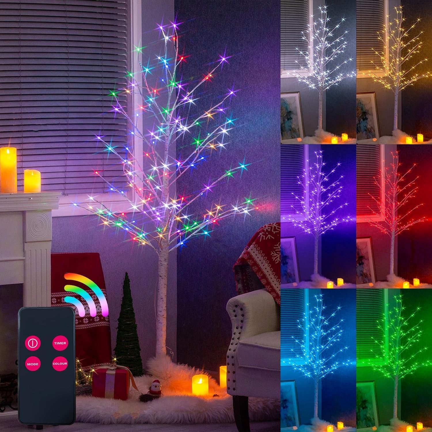 Artificial Birch Tree Lighted 6FT Colour Changing LED Lights Timer White