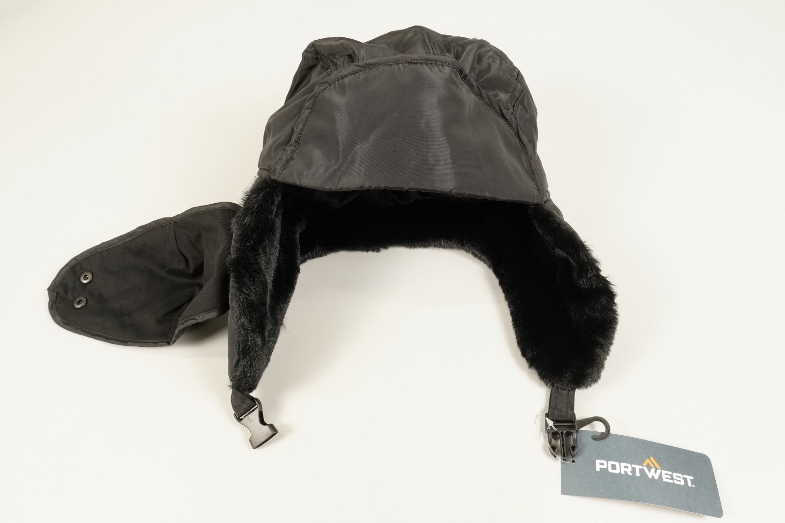 Portwest Winter Trapper Hat Faux Fur Lined with Detachable Chin & Mouth Guard