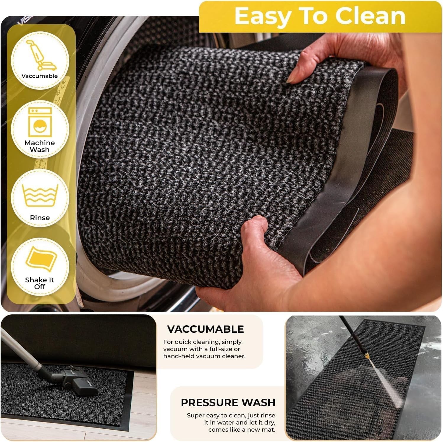 Washable Door Mat Indoor & Outdoor Non-Slippery Heavy Duty Rug 74cmx44cm
