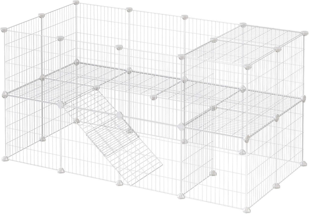 Metal Pet Playpen Cage 2-Floor Customisable Enclosure SONGMICS for Small Animals