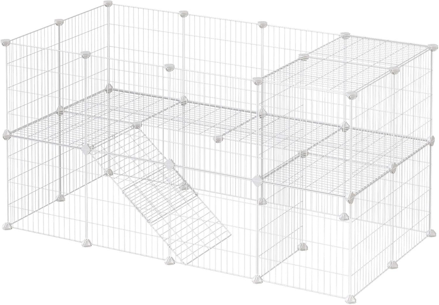 Metal Pet Playpen Cage 2-Floor Customisable Enclosure SONGMICS for Small Animals