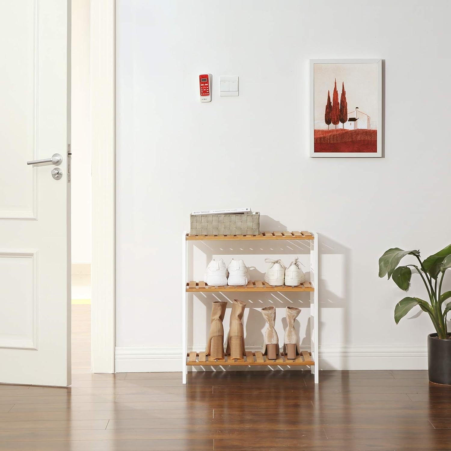 Bamboo Storage Shelf, 3-Tier Shelving Unit, Multifunctional, in the Hallway, Bat