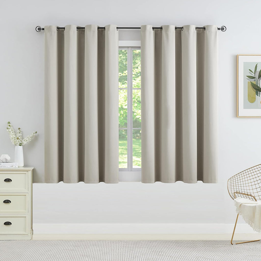 Short Beige Blackout Curtain Solid Putty NoiseReducing Thermal Insulating 46x54"