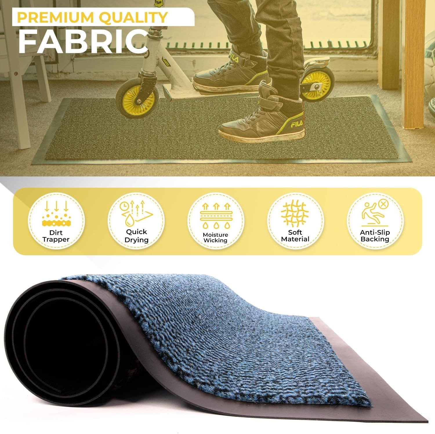 Washable Door Mat Indoor & Outdoor Non-Slippery Heavy Duty Rug 60cmx40cm