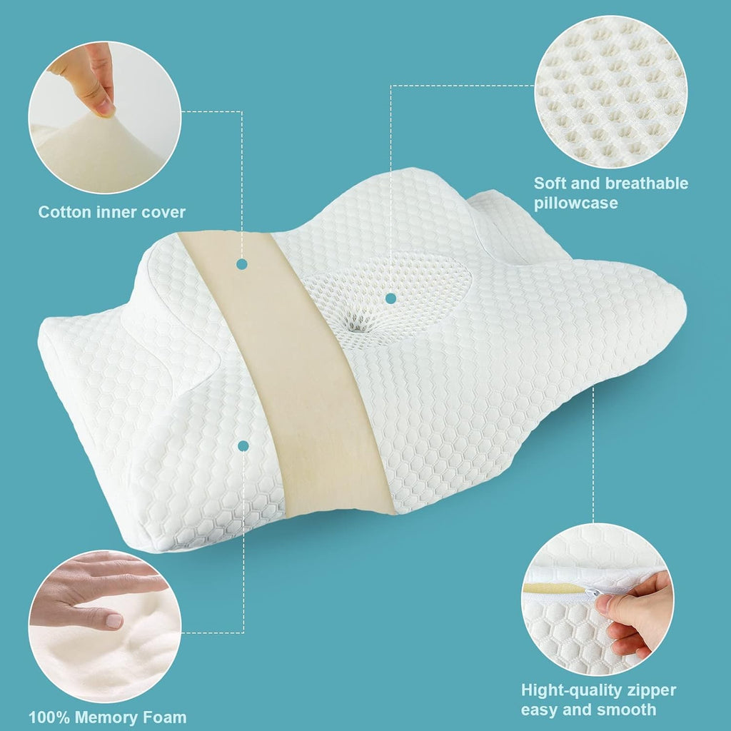 Cervical Memory Foam Pillow for Neck Pain Relief, 2 in 1 Orthopedic Sleeping...