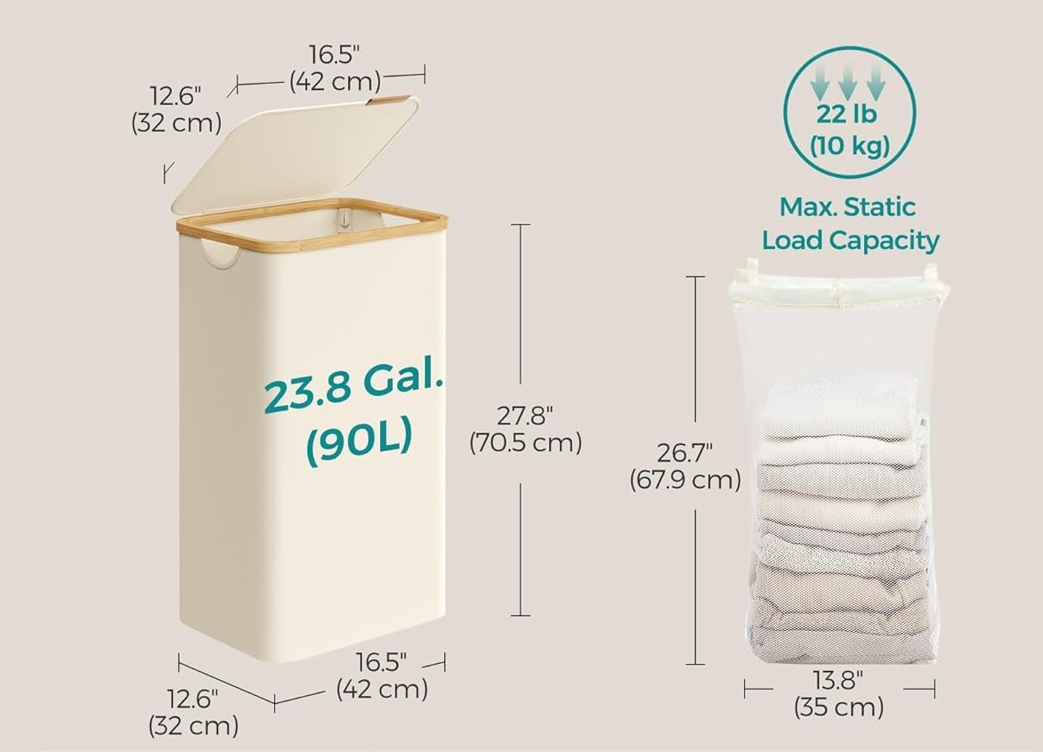 Laundry Basket with Lid Large 90L Laundry Hamper 90L Removable Mesh Liner