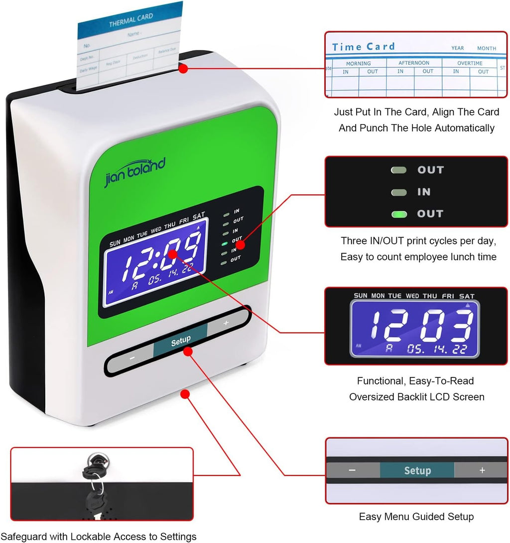 Clocking In Machine for Employees Business Time Punch Clock w/ 50 Cards & 2 Keys
