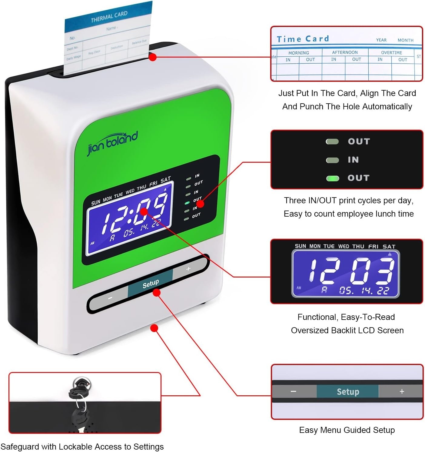 Clocking In Machine for Employees Business Time Punch Clock w/ 50 Cards & 2 Keys