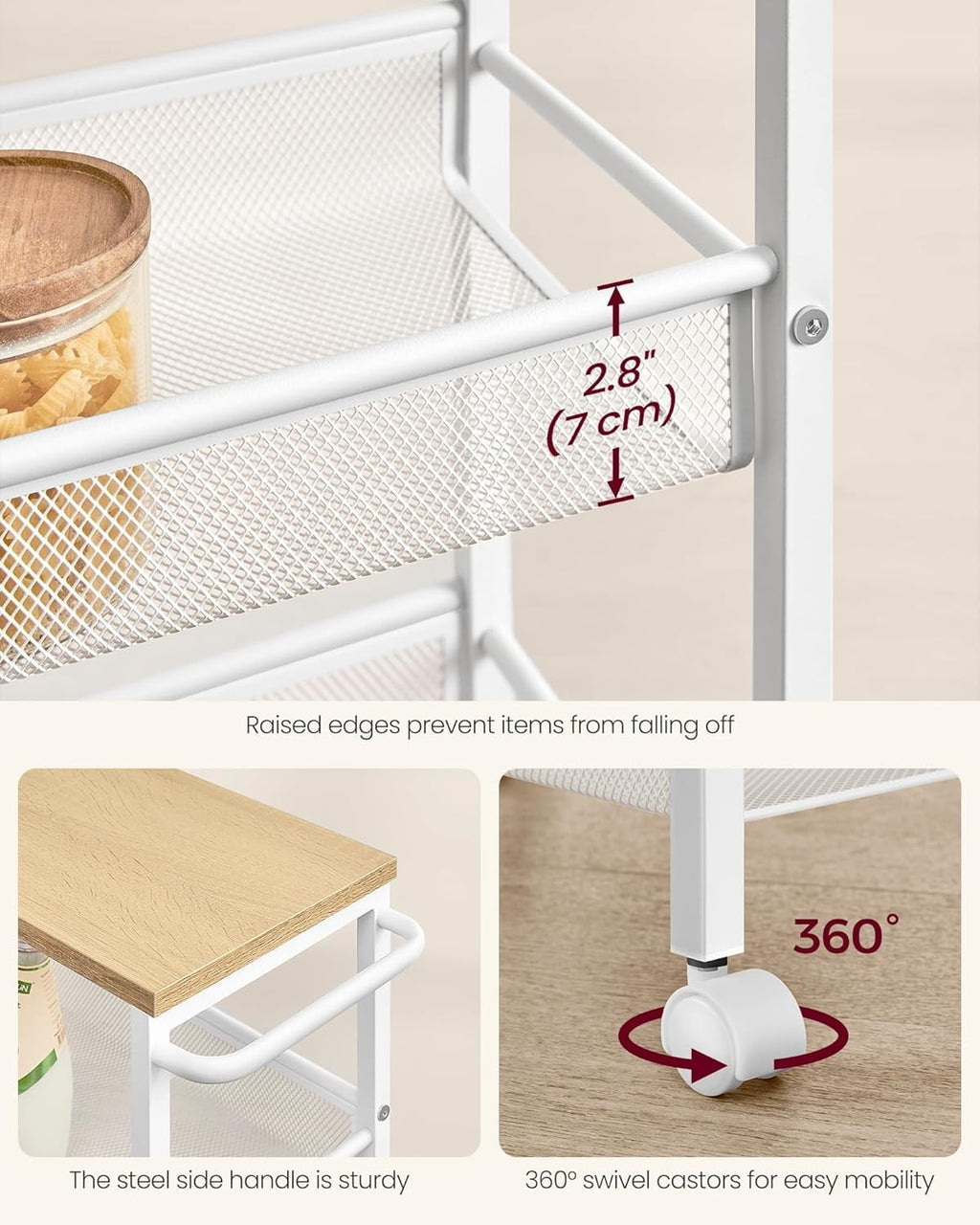 4-Tier Trolley Space-Saving Kitchen Cart with Castors 22x45.5x77cm