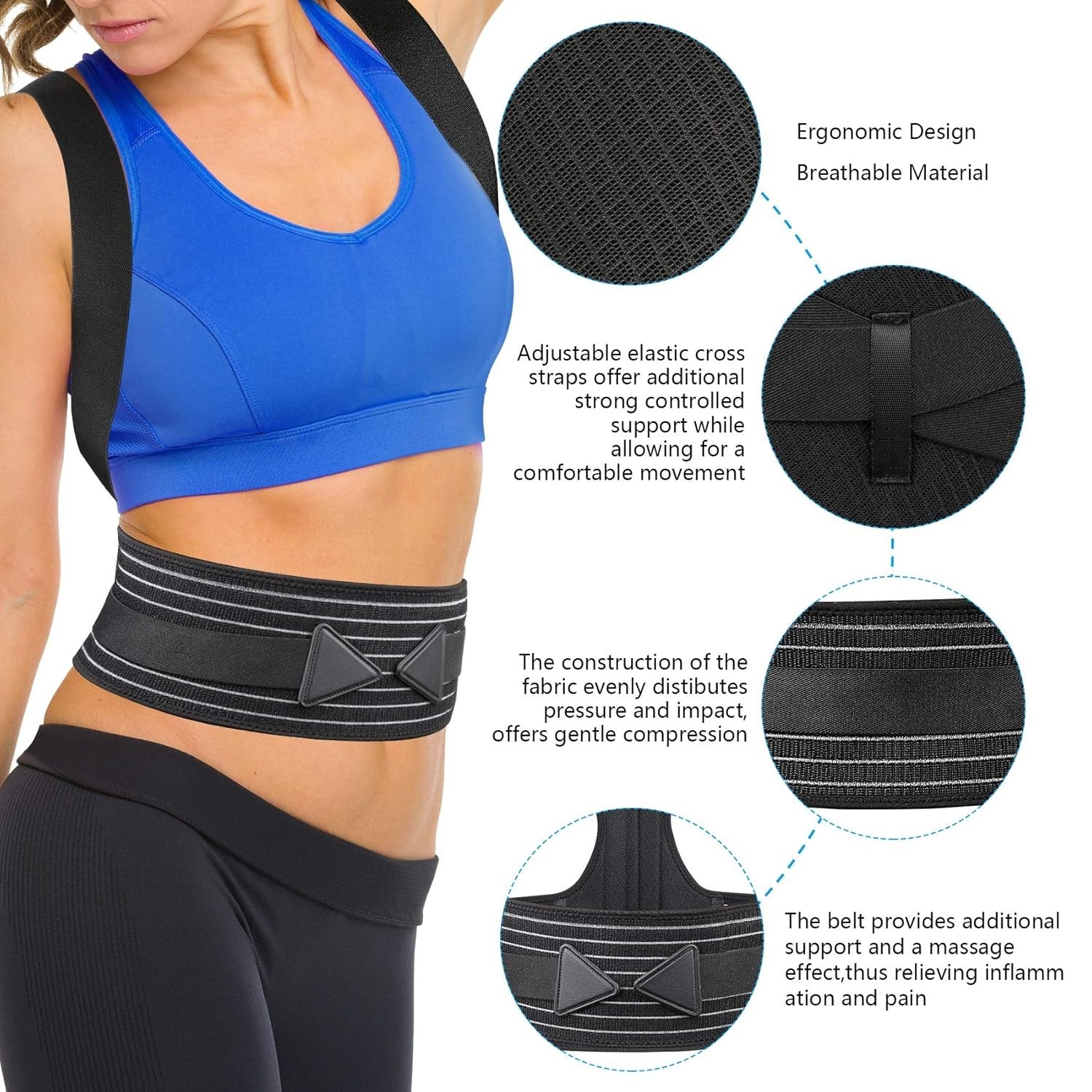 Back Brace Posture Corrector f 27-47' Waist Adjustable Breathable Straightener