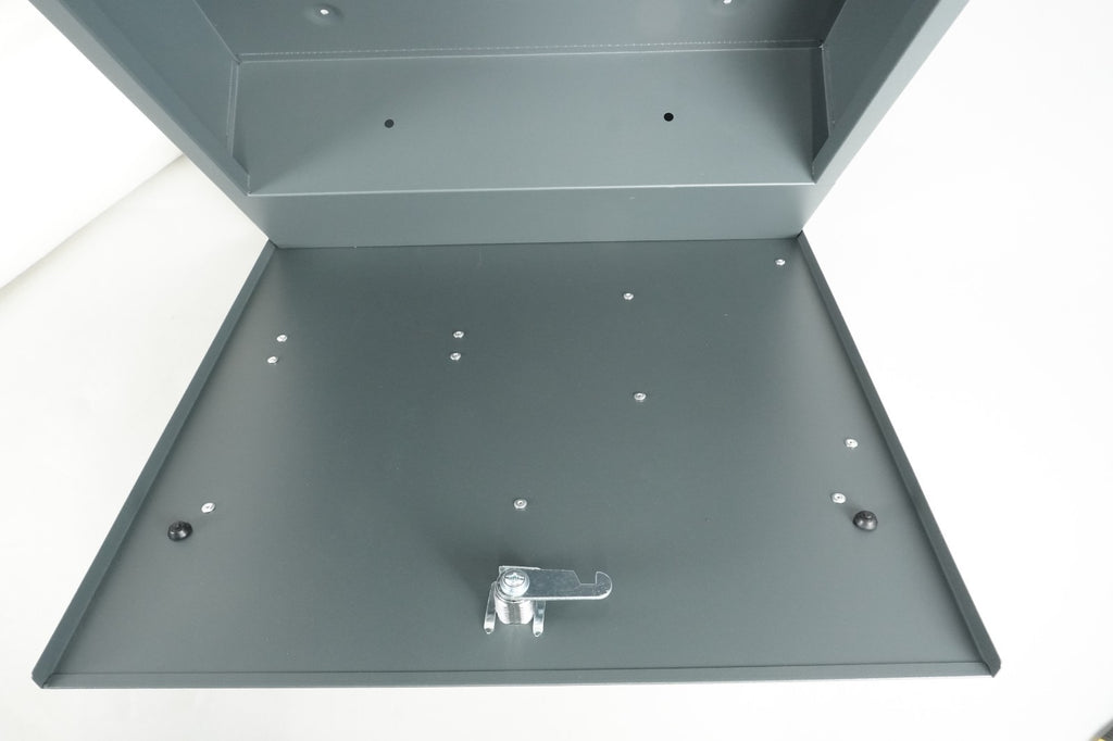 Wall Mounted Post Box w Newspaper Holder Soft Close Charcoal Grey & Silver 2 Key