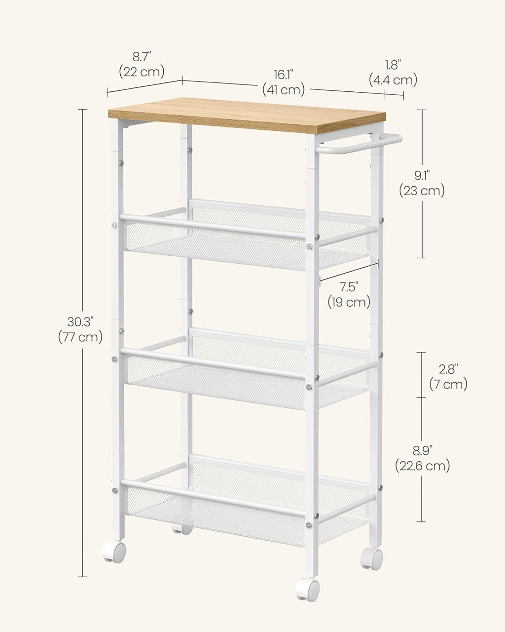 4-Tier Trolley Space-Saving Kitchen Cart with Castors 22x45.5x77cm