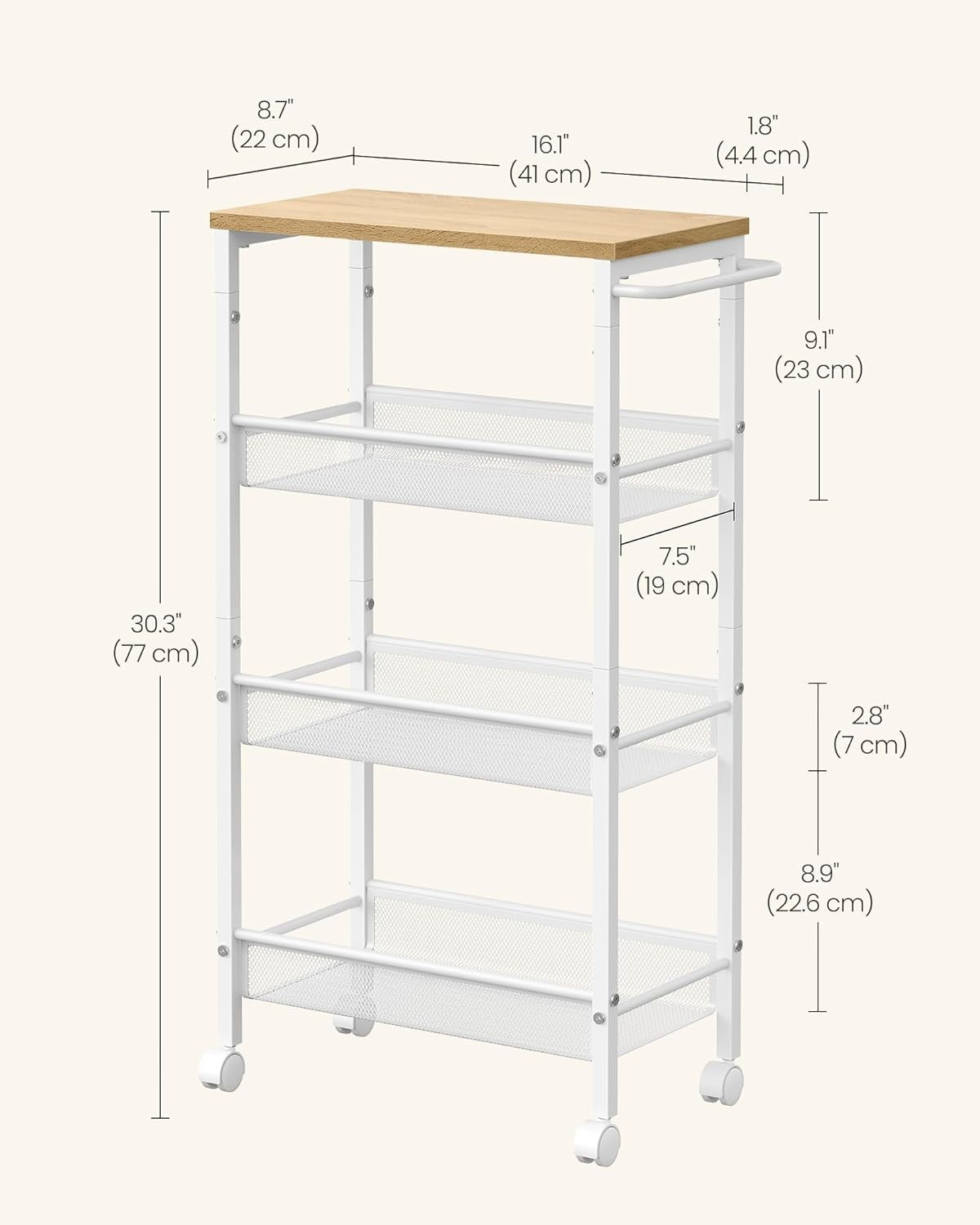 4-Tier Trolley Space-Saving Kitchen Cart with Castors 22x45.5x77cm