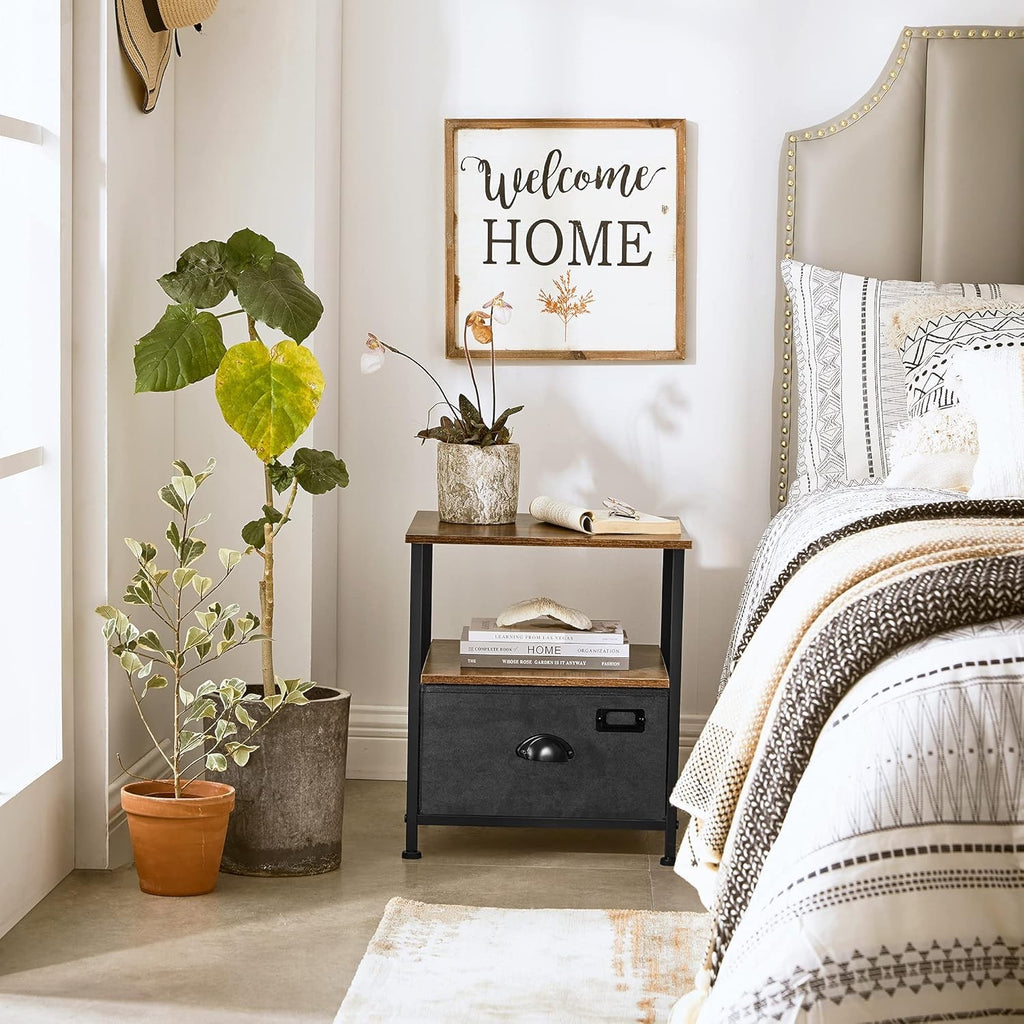 Nightstand Bedside Table with Storage Fabric Drawer Dresser 47x41cm