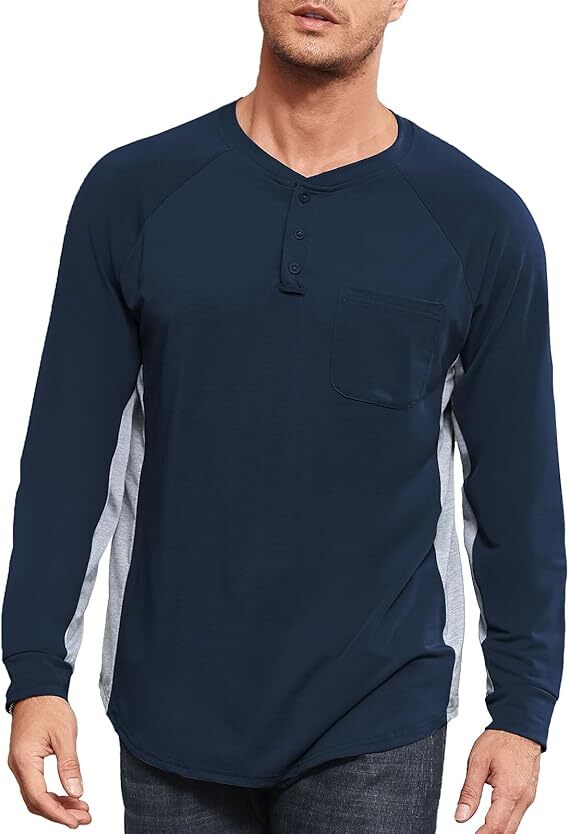 Men's Henley Long Sleeve Shirts Tops for Men Casual Fashion Button T Shirts