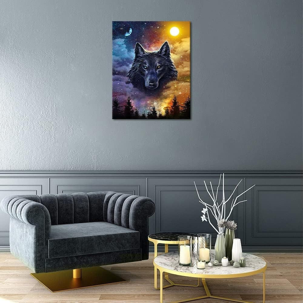 Paint by Numbers Kit Wolf King Under The Stars Painting Canvas, Easel & Brushes