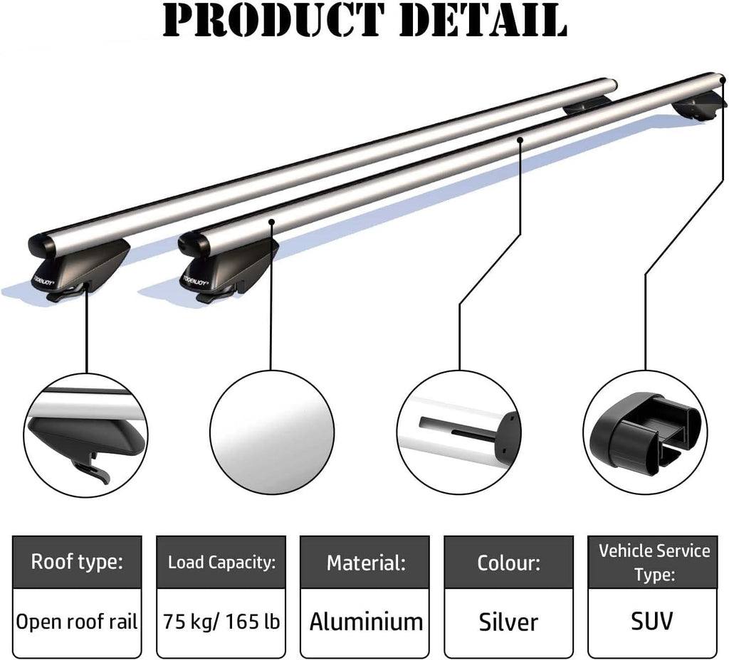 135cm Roof Rack Cross Bars, Adjustable Aluminum Roof Bars, Fits Most Existing Ra