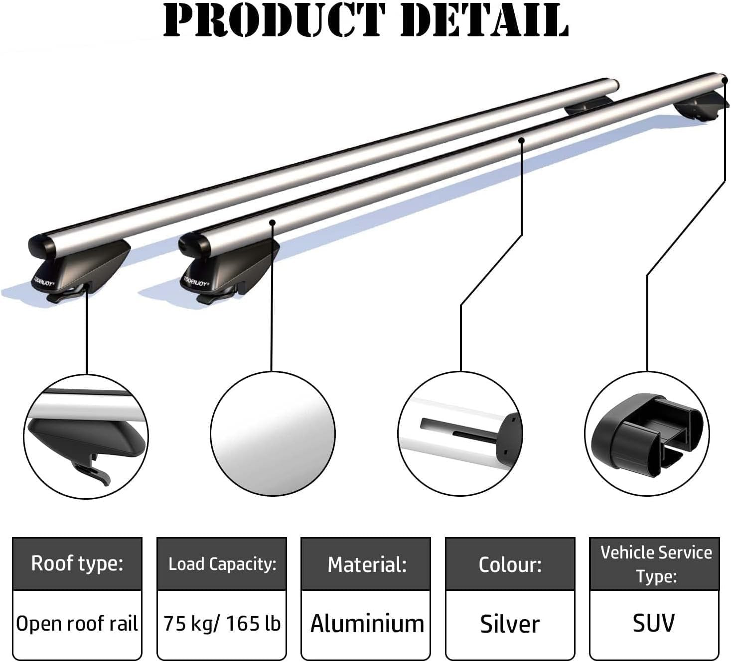135cm Roof Rack Cross Bars, Adjustable Aluminum Roof Bars, Fits Most Existing Ra
