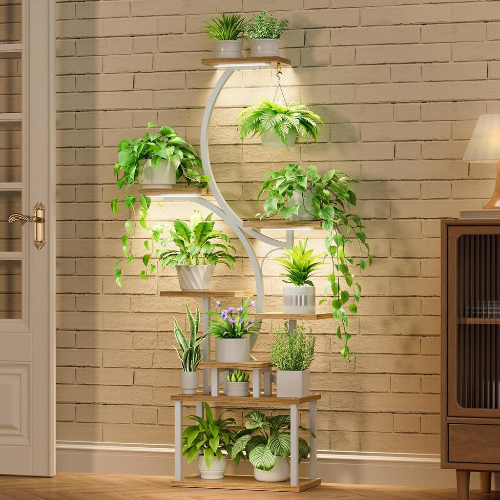 Plant Stand 8-Tier With LED Lights 62-Inch Indoor Shelf for Multiple Plants