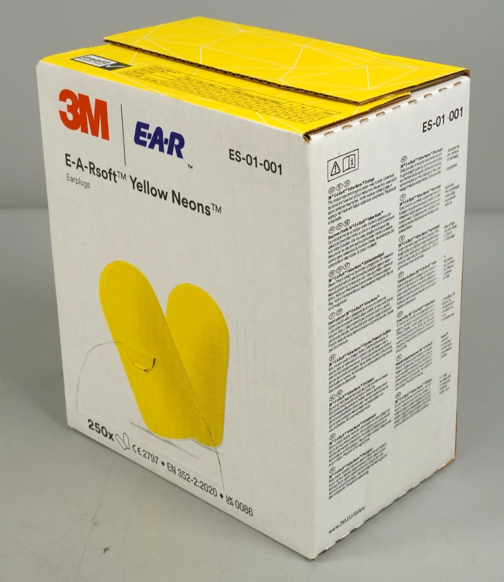 3M Earplugs Soft Yellow Neons, 36 dB, Uncorded, 250 Pairs/Box, ES-01-001