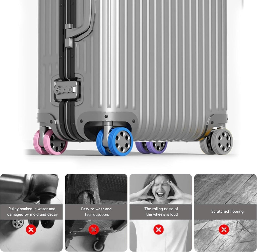 Luggage Wheels Covers Rollers Silicon Protection Noise-reducing Grey 8 pcs