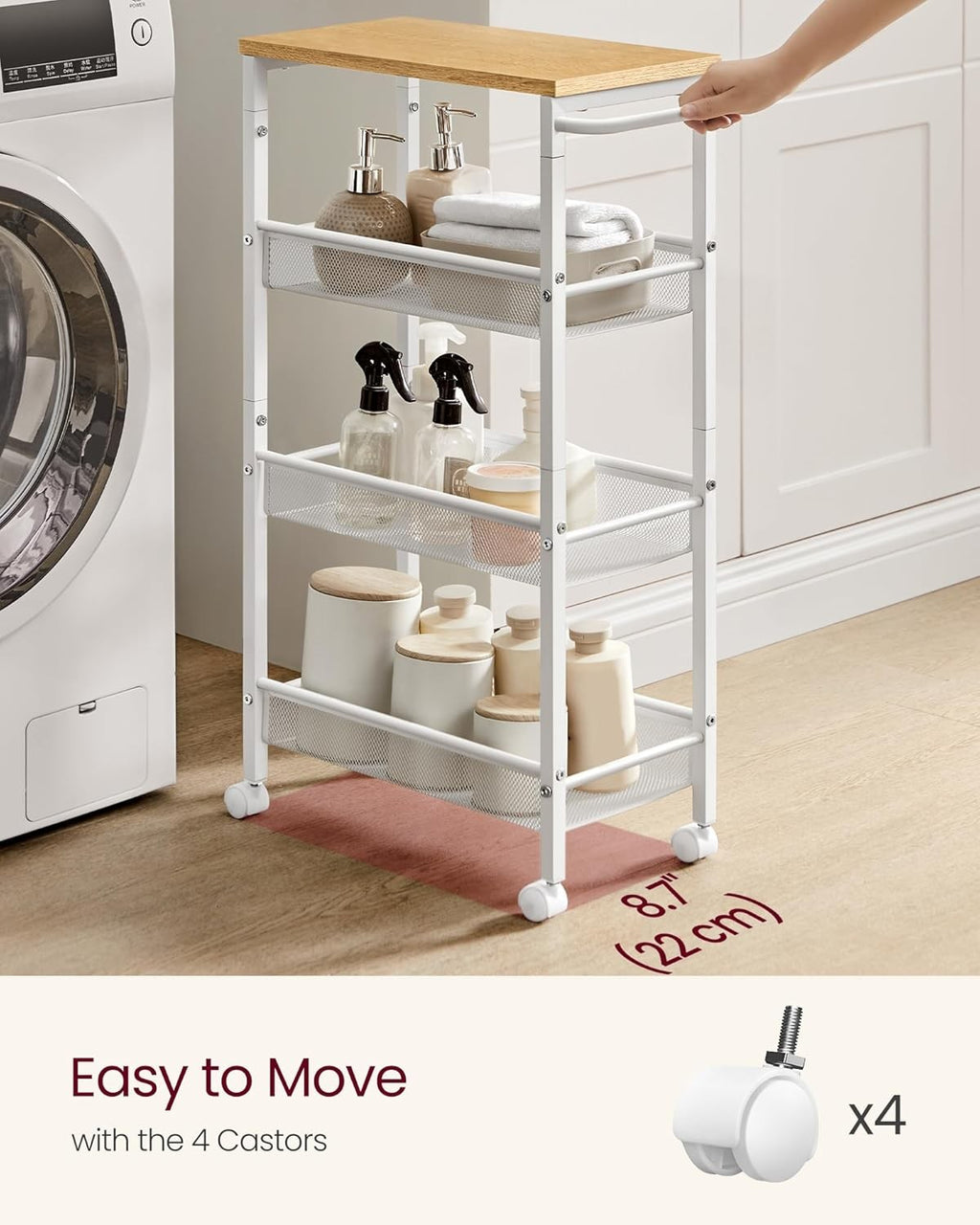 4-Tier Trolley Space-Saving Kitchen Cart with Castors 22x45.5x77cm