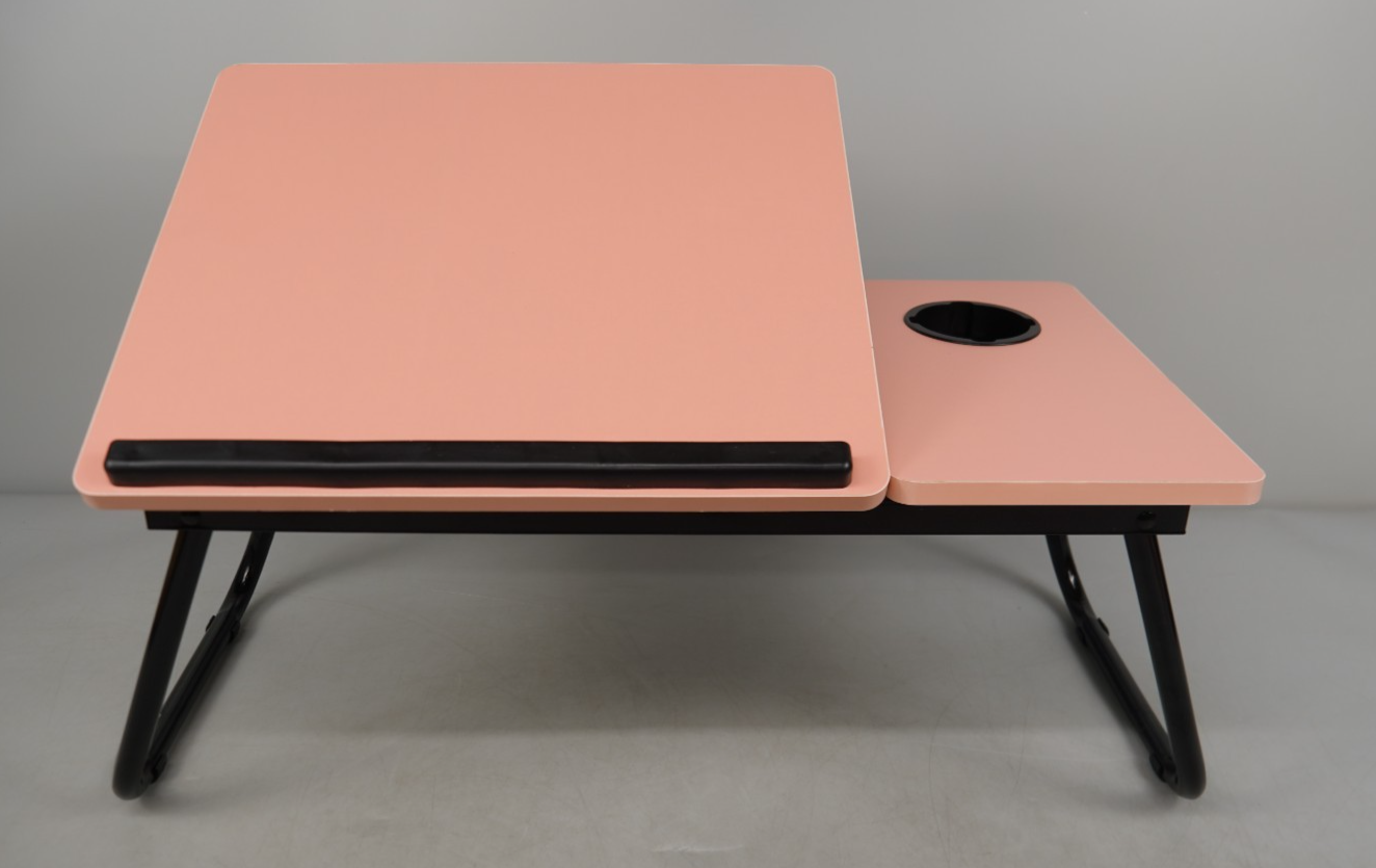 Adjustable Laptop Table with Cup Slot Portable Laptop Stand Bed Table Pink