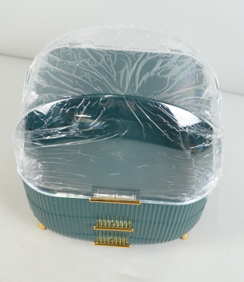 Elegant Makeup Storage Organiser Box Green with Drawers and Handle