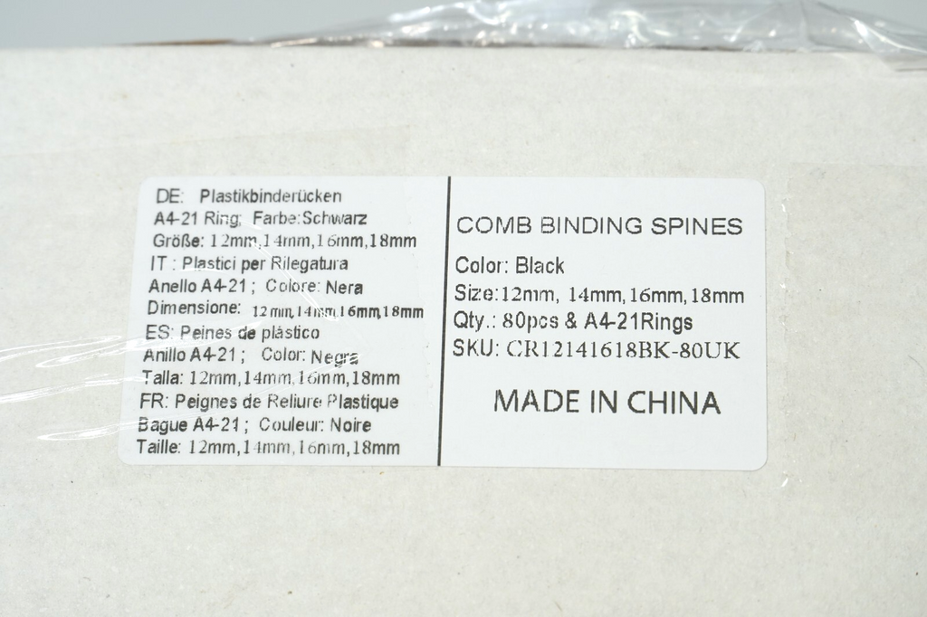 Black Plastic Binding Combs A4 21 Ring 90-145 Sheet, 12 14 16 18 mm, 80 pcs
