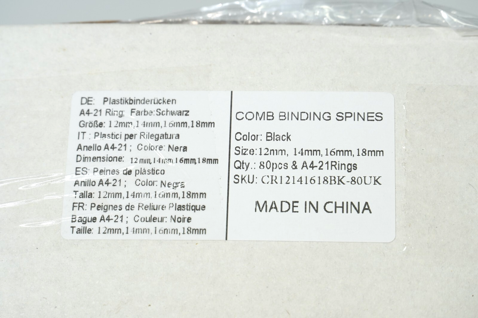 Black Plastic Binding Combs A4 21 Ring 90-145 Sheet, 12 14 16 18 mm, 80 pcs